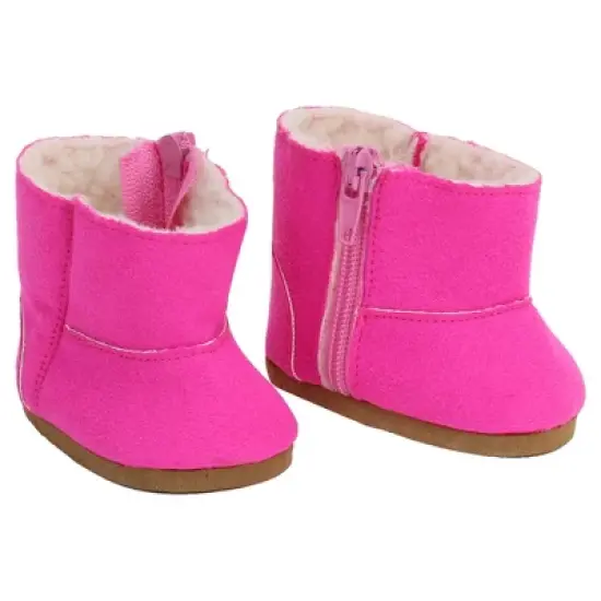 Sophia&rsquo;s Snowflake Dress, Faux Fur Vest, Leggings, & Booties Outfit for 18&rdquo; Dolls, Hot Pink/Silver/White image {1}