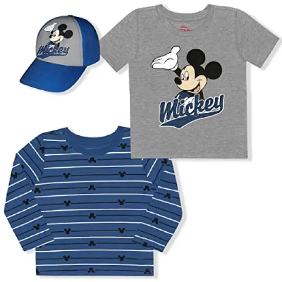 Disney Boy's 2-Pack Mickey Mouse Long and Short Sleeve Tees with Cap for toddler image {8}