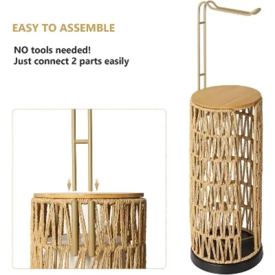 Racxily Toilet Paper Holder with Storage,3 Rolls of Tissue Holder for Bathroom,Handmade Woven Toilet Paper Roll Holder Stand, Toilet Paper Storage image {2}