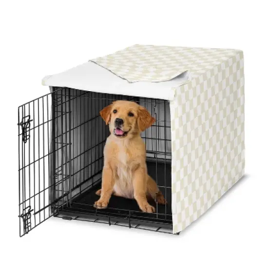 Sweet Jojo Designs Boy, Girl, Unisex/Gender Neutral Dog Crate Kennel Cover 36in. Gingham Checkered Plaid Taupe and White image {6}