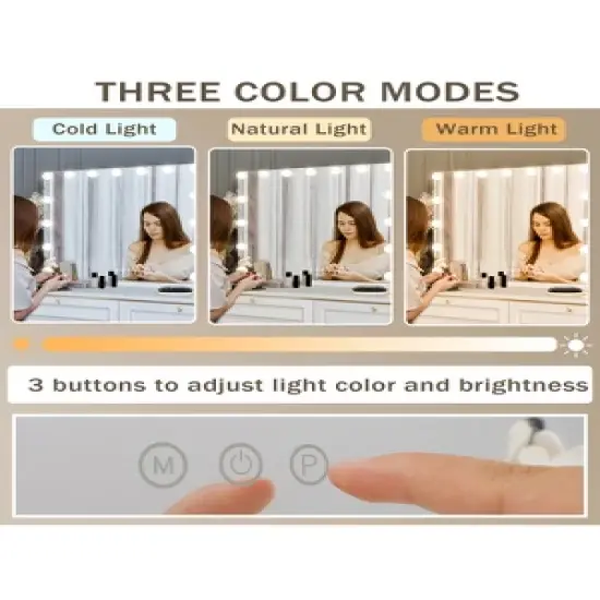 Fenchilin Vanity Hollywood Lighted Makeup Mirror with 15 Dimmable LED Bulbs for Dressing Room and Bedroom, Tabletop or Wall-Mounted, 22.8"x 18.1" image {1}