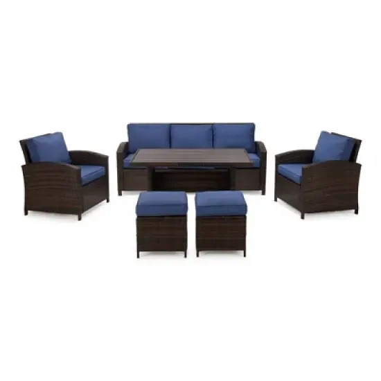 6pc Wicker Outdoor Conversation Set with Cushions & Ottomans - EDYO LIVING image {12}
