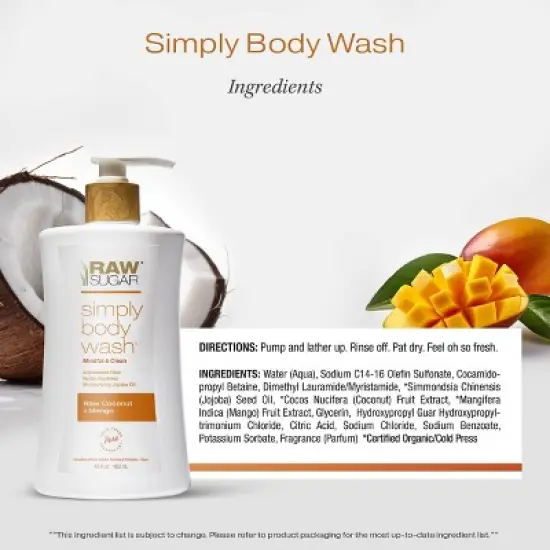 Raw Sugar Simply Body Wash - Raw Coconut + Mango - 40 fl oz image {7}