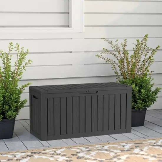 MAYEERTY 80 Gallon Large Capacity Outdoor Deck Box for Patio Furniture Cushions, Pillow with Wheels, Black image {5}