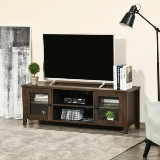 HOMCOM Modern TV Stand, Entertainment Center with Shelves and Cabinets for Flatscreen TVs up to 60" for Bedroom, Living Room, Coffee image {1}