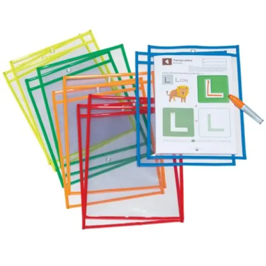Pacon&reg; Dry Erase Pockets, 5 Assorted Bright Colors, 10" x 13-1/2", 10 Pockets image {3}