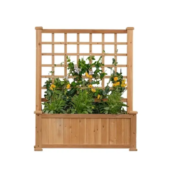 Vita 18.5"x38" Rectangular Wood Rosewood Garden Bed with Trellis Light Brown image {9}