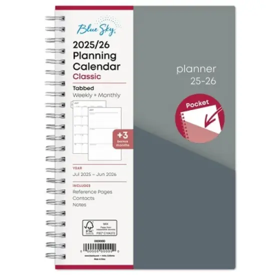 Blue Sky 5"x8" 2025-2026 Weekly/Monthly Wirebound Planner Gray Double Pockets image {2}