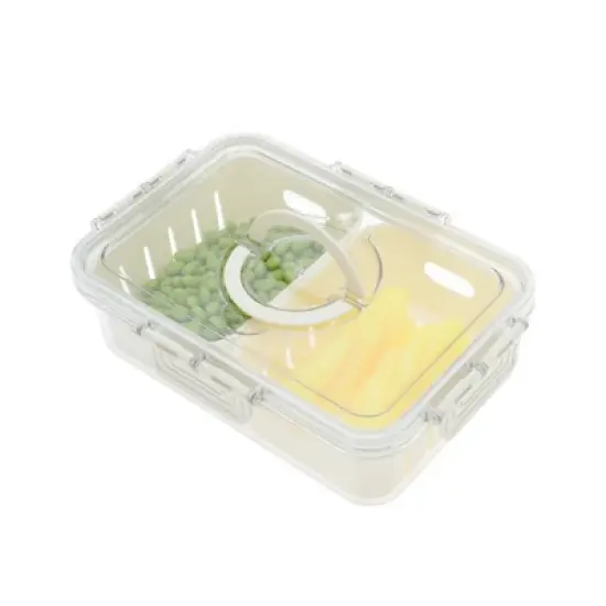 Unique Bargains Rectangle Drain Food Storage Containers 2 Compartment White Transparent 1 Set image {5}