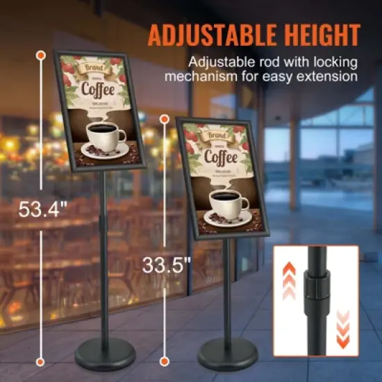 VEVOR Pedestal Sign Holder, 11 x 17 Inch Vertical and Horizontal Adjustable Poster Stand, Heavy-Duty Floor Standing Sign Holder, Black image {3}