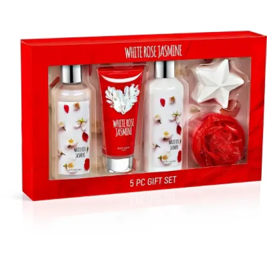 White Rose & Jasmine 5pc Bath & Body Gift Set &ndash; Floral Spa Gift Collection with Shea Butter & Vitamin E Gift Box for Women image {4}