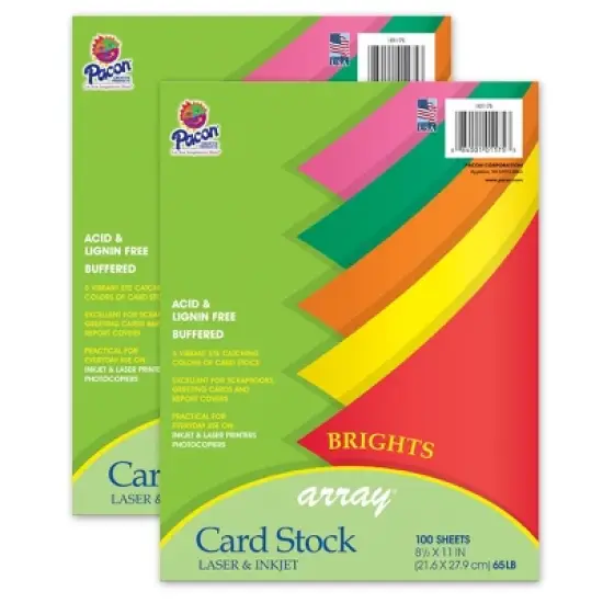 Pacon&reg; Bright Card Stock, 5 Assorted Colors, 8-1/2" x 11", 100 Sheets Per Pack, 2 Packs image {3}