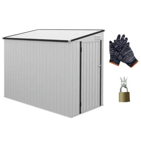 Resenkos Storage Garden Shed,Garden Sheds,4' x 7.7' Lean to Garden Storage Shed, Outdoor Metal Tool House with Lockable Door Vents, White image {3}