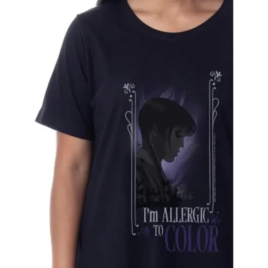 Wednesday Womens' I'm Allergic To Color Nightgown Sleep Pajama Shirt Black image {2}