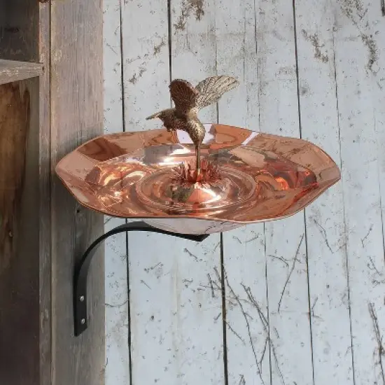 16.2" Hummingbird Birdbath Bowl with Wall Mount Bracket Copper Plated - ACHLA Designs: No Rust, Weather-Resistant image {1}