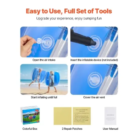 VEVOR Inflatable Bumper Balls 2-Pack, 3FT/0.9M Body Sumo Ball, Durable Thick PVC Human Hamster Bubble Knocker for Outdoor Team Gaming Play, Blue image {5}