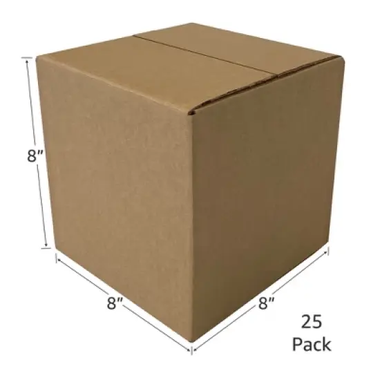 UOFFICE Pack of 25 Multi-Depth Corrugated Boxes 8" x 8" x 8" Cube Boxes image {1}