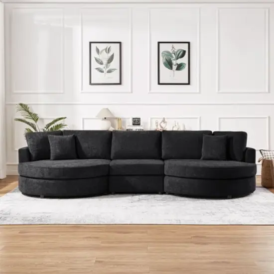Christopher Knight Home Baldum Modern 3-Seater 129" Chenille Upholstered Sofa with Curved Design and Thick Cushions image {9}