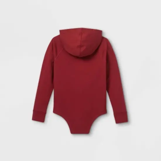 Boys' Adaptive Hooded Adjustable Bodysuit - Cat & Jack&trade; Burgundy image {1}