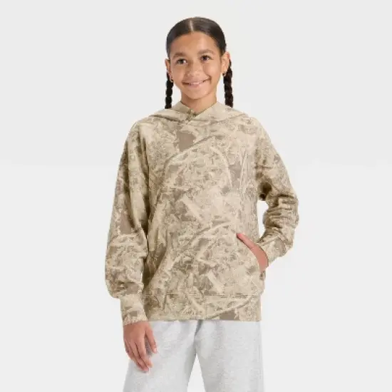 Girls' French Terry Camo Printed Oversized Hoodie - art class&trade; Tan image {3}