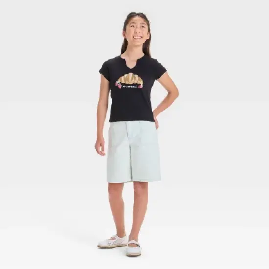 Girls' Short Sleeve Notched Neck Graphic T-Shirt - art class&trade; image {3}