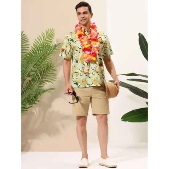 Lars Amadeus Men's Hawaiian Summer Floral Printed Short Sleeves Button-Down Beach Shirt image {2}