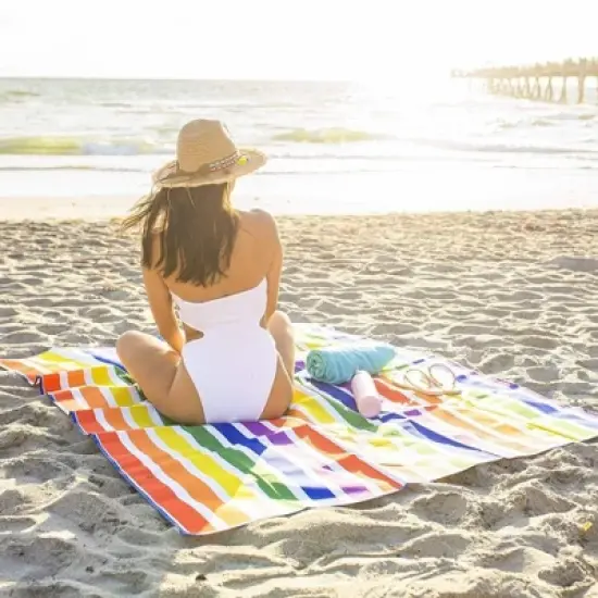 YardCandy Rainbow Waterproof & Sandproof Picnic Blanket For Adults & Kids Beach Backyard BBQ Parks image {3}