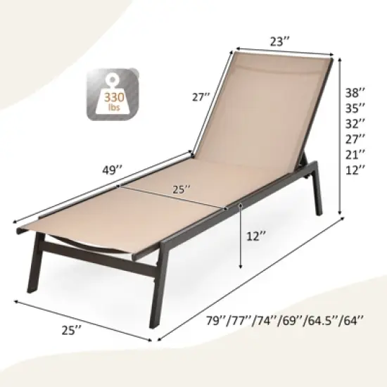 Tangkula Patio Chaise Lounger with 6-Postion Adjustable Backrest and Breathable Fabric Brown image {2}