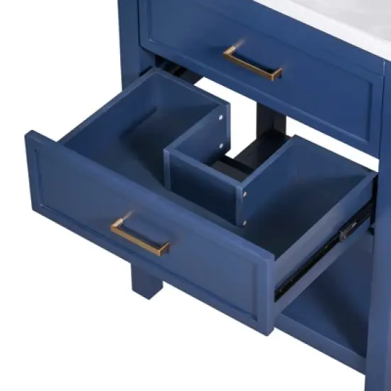 24" Bathroom Vanity with Top Sink and 2 Drawers, Blue - ModernLuxe image {8}