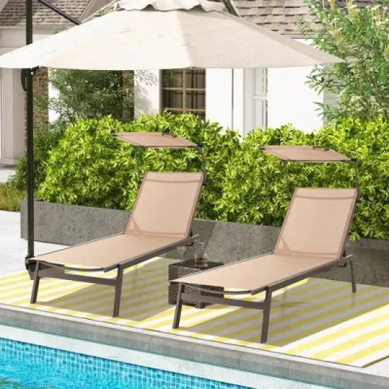 Costway 2 PCS Outdoor Chaise Lounge Chair with Sunshade 6-Level Adjustable Recliner image {1}