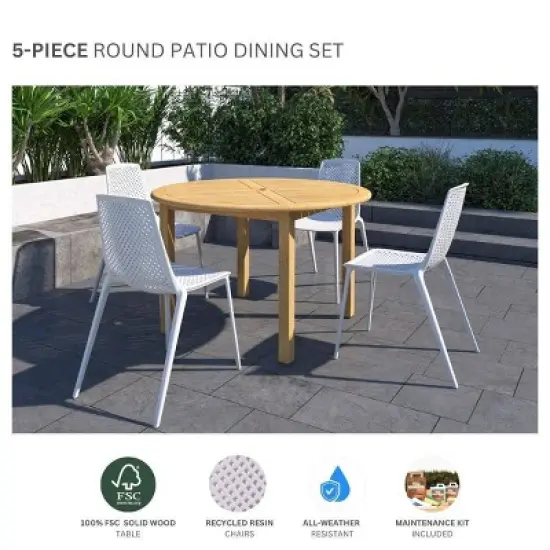 Amazonia 5pc Eucalyptus Round Neville Outdoor Patio Dining Set image {9}