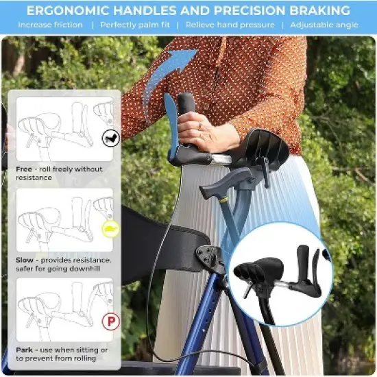 Lycvki Heavy Duty Foldable Rollator Walkers for Seniors with Adjustable Padded Seat and Handle image {5}