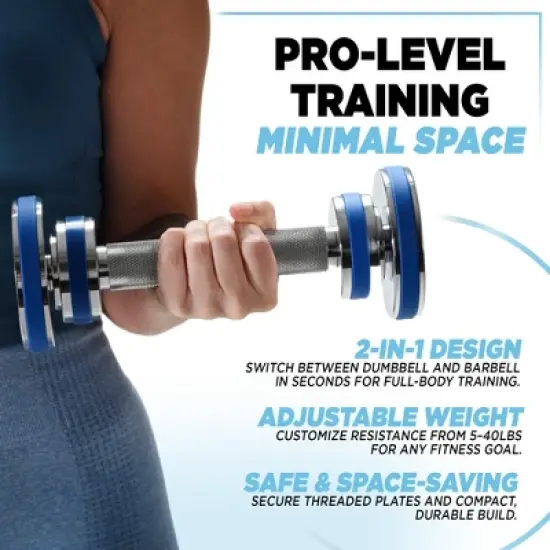 Stamina Products m&uuml;&uuml;v Adjustable Barbell Set, 2-in-1 Dumbbell System for Home Gyms with Plates and Handles, Compact Strength Straining Equipment image {4}