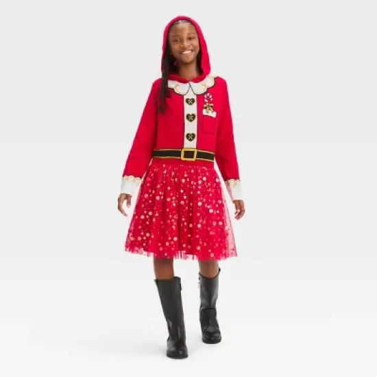 Girls' Santa Sweater Dress - Red image {3}