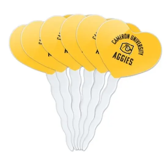 Cameron University Aggies Logo Heart Love Cupcake Picks Toppers Decoration Set of 6 image {7}