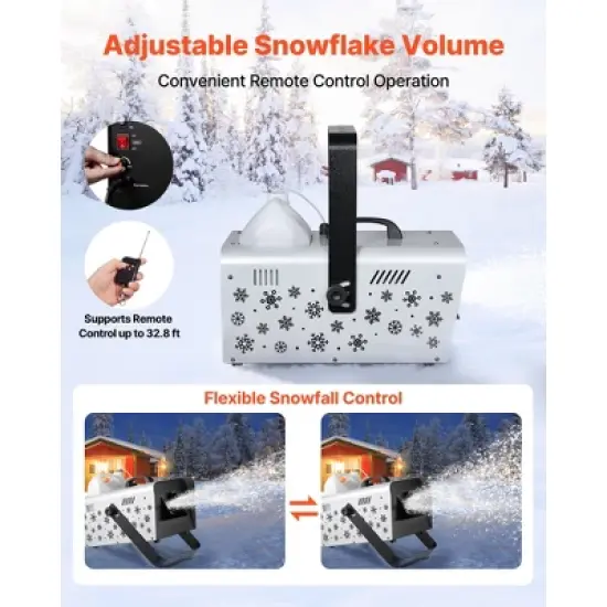 VEVOR Snow Machine, 1500W Handheld/Hanging Snow Maker By Wireless Remote Control, Portable Snowmaking Machine, High Output Snowflake Maker, Black image {3}
