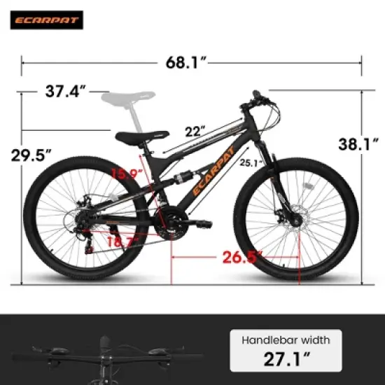 NicBex 24" Mountain Bike with Full Suspension for Adults,21-Speed Grip Shifters,High Carbon Steel Frame,Mechanical Disc Brake,MTB Bikes image {1}