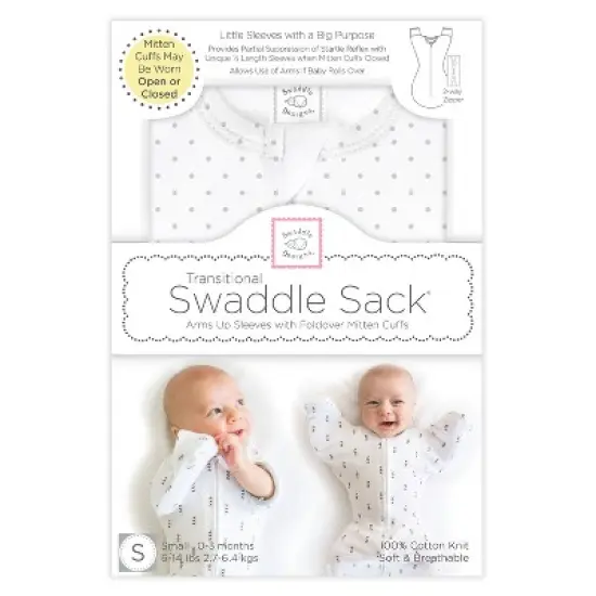 SwaddleDesigns Transitional Swaddle Sack Wearable Blanket - Sterling Polka Dots on White image {3}