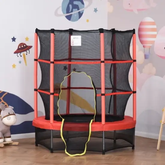 APRILSOUL Red 5FT Kids Trampoline with Enclosure Net, Safety Pad and Steel Frame for Indoor and Outdoor, Toddler Round Bouncer for Age 3 to 6 Years image {3}