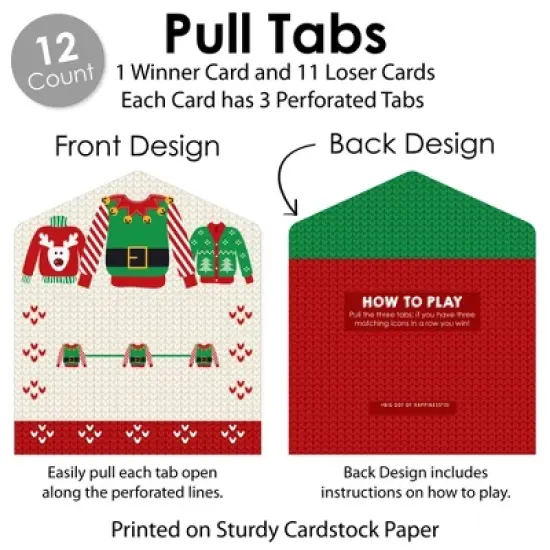 Big Dot of Happiness Ugly Sweater - Holiday and Christmas Party Game Pickle Cards - Pull Tabs 3-in-a-Row - Set of 12 image {4}