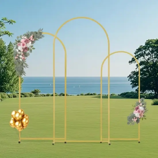 VEVOR Wedding Arch Backdrop Stand, Set of 3, Metal Stable Stand with Case Connection & Chassis Crossbar Design image {1}