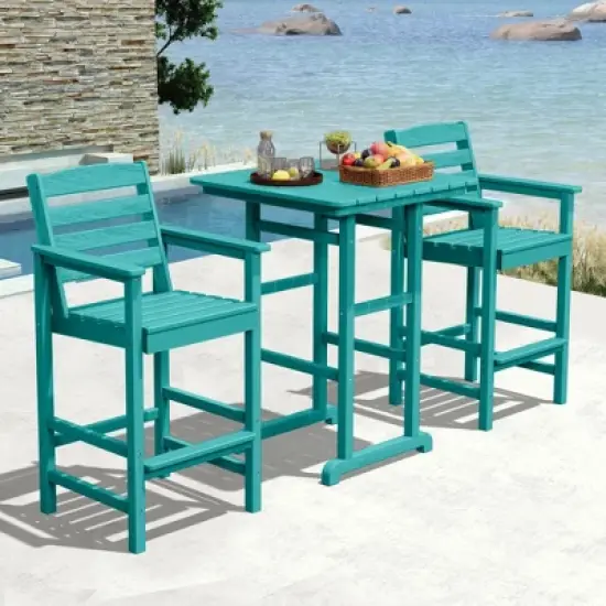 Hyleory 3-Piece HDPE Outdoor Patio Bar Set with Bar Stools image {11}
