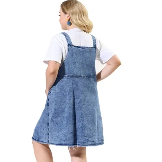 Agnes Orinda Women's Plus Size Denim Overall Zipper Frayed Adjustable Strap Suspender Dresses image {4}
