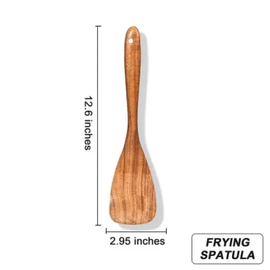 SUGIFT 9pc Non-Toxic Kitchen Utensils Set Natural Teak Wooden Cooking Utensils Set image {9}