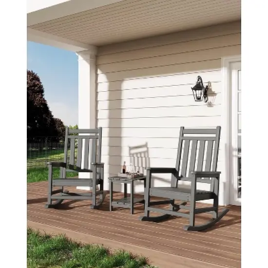 coucheta Poly Lumber Rocking Chair Outdoor Set of 2 with 1 Side Table, HDPE High Back Porch Rocker Chairs - All Weather Resistant Furniture for Patio image {9}