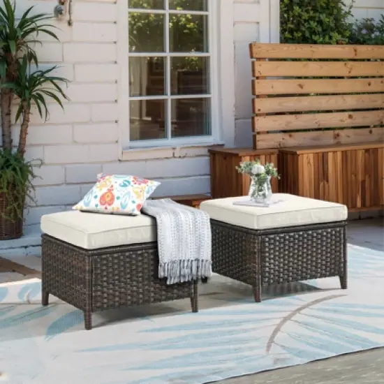 Gymojoy Outdoor Patio Footstool Ottomans with Cushion image {6}