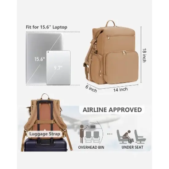 Itopfox Neoprene Waterproof Diaper Backpack for Parents with Changing Pad, Large Storage & 10 Pockets, Travel-Friendly Design (Oat) image {3}