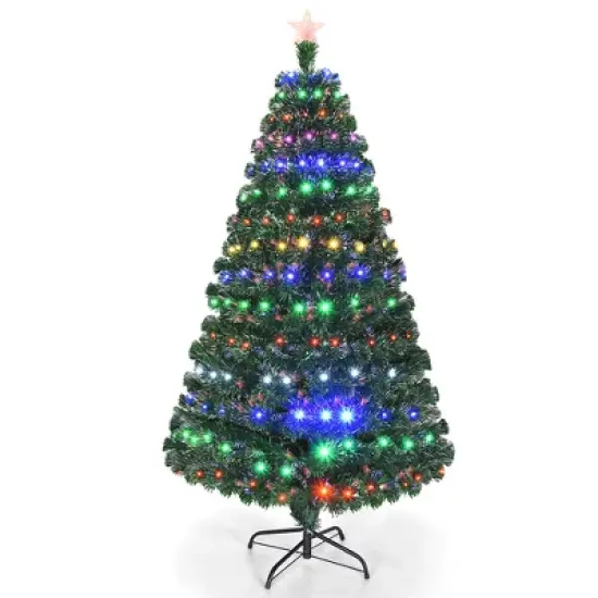 Costway 5'/6'/7'Pre-Lit Fiber Optic Christmas Tree Multicolor Lights image {10}