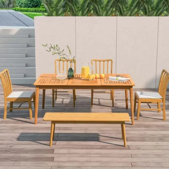 Costway 6-Person Outdoor Acacia Wood Dining Table with 1.96" Umbrella Hole Rectangular image {1}