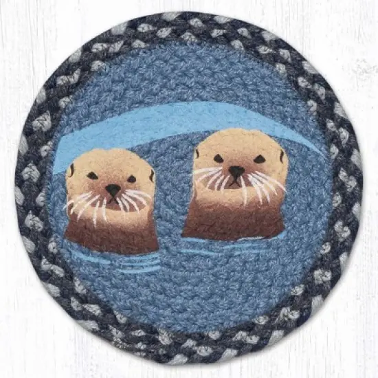 Earth Rugs Sea Otters Printed Round Trivet &ndash; 10" Coastal Jute Hot Pad image {3}
